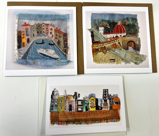 Set of 3 cards European cities - Florence, Venice and Barcelona